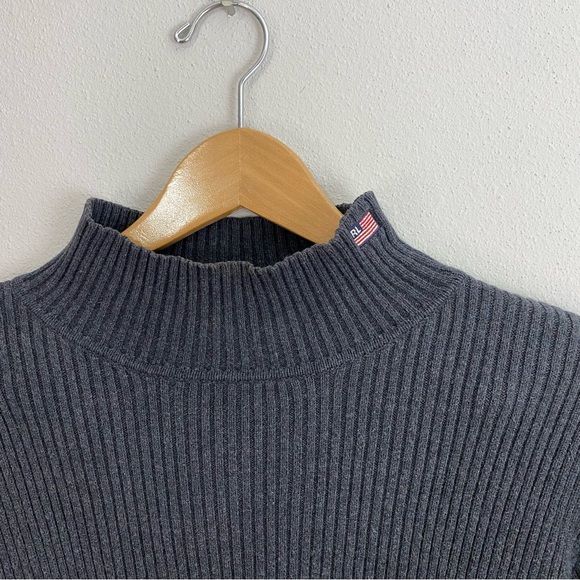 Polo Jeans Ralph Lauren Grey Ribbed‎ High Neck Sweater Women’s Size XL - Picture 2 of 6
